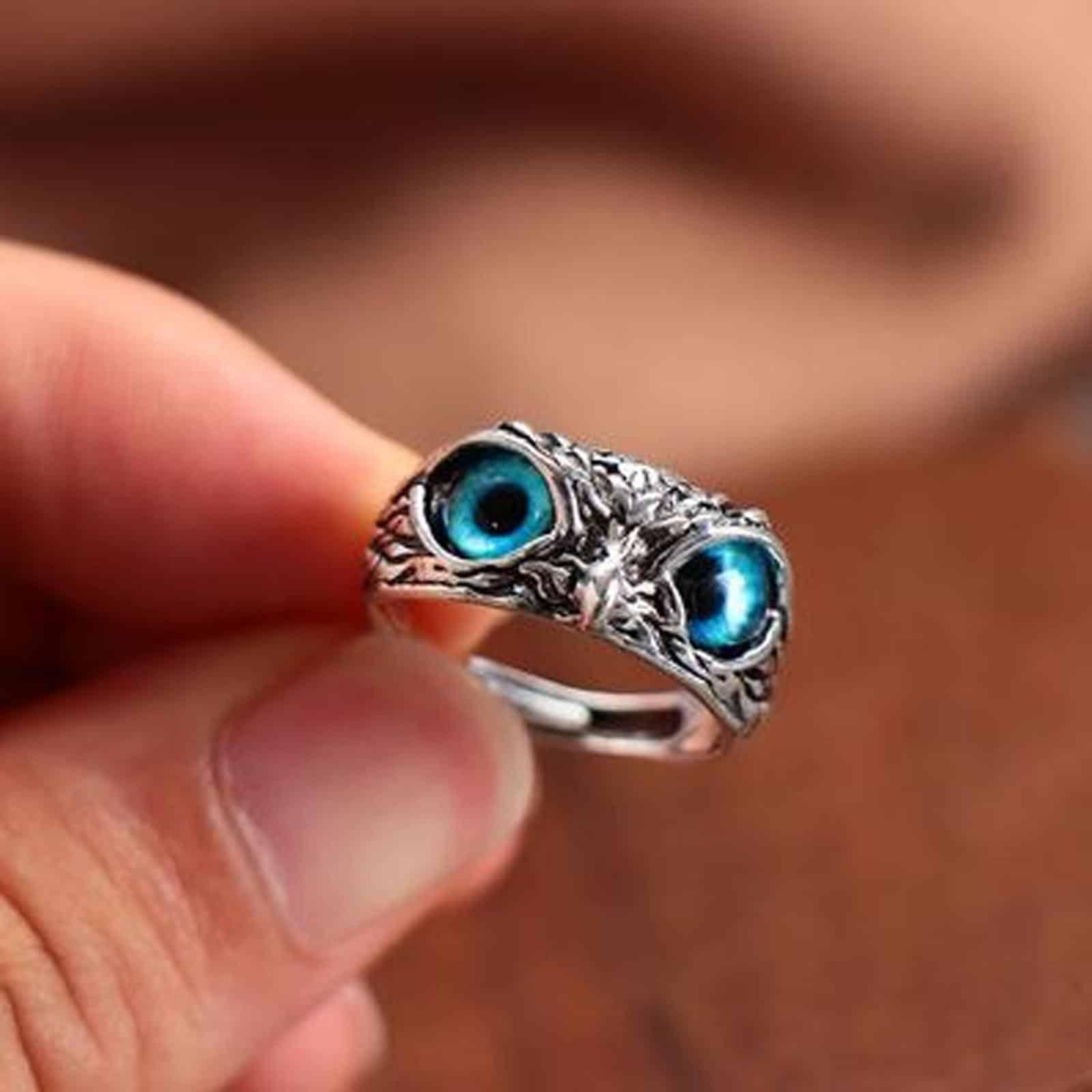 Adjustable Silver Owl Ring for Men