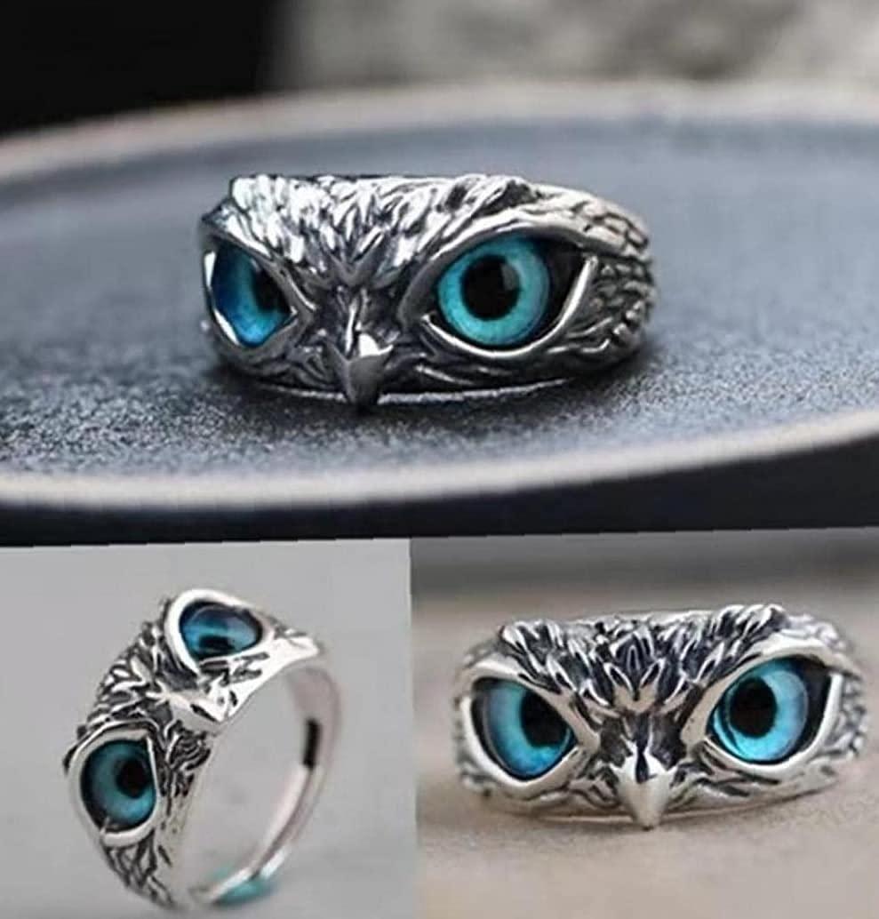 Adjustable Silver Owl Ring for Men